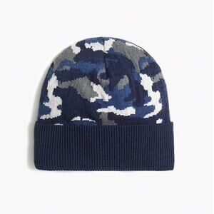 NWT J. Crew Boys' Navy, Blue and Grey Camoflauge Beanie - SIZE S/M